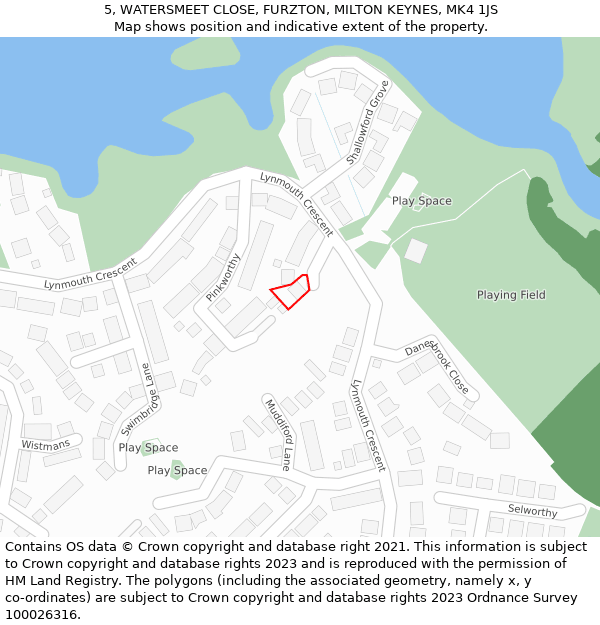 5, WATERSMEET CLOSE, FURZTON, MILTON KEYNES, MK4 1JS: Location map and indicative extent of plot