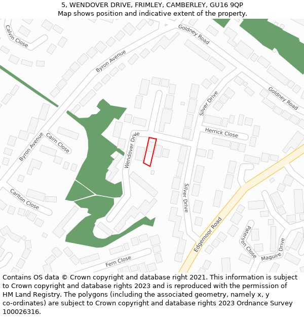 5, WENDOVER DRIVE, FRIMLEY, CAMBERLEY, GU16 9QP: Location map and indicative extent of plot