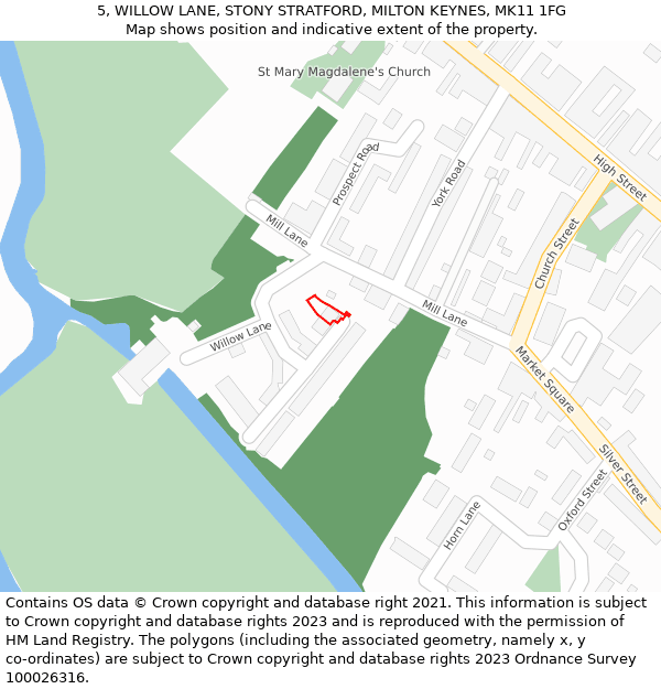 5, WILLOW LANE, STONY STRATFORD, MILTON KEYNES, MK11 1FG: Location map and indicative extent of plot