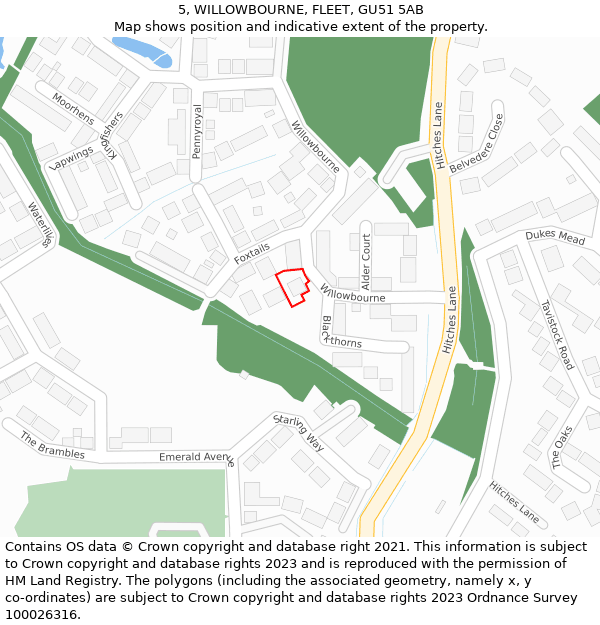 5, WILLOWBOURNE, FLEET, GU51 5AB: Location map and indicative extent of plot