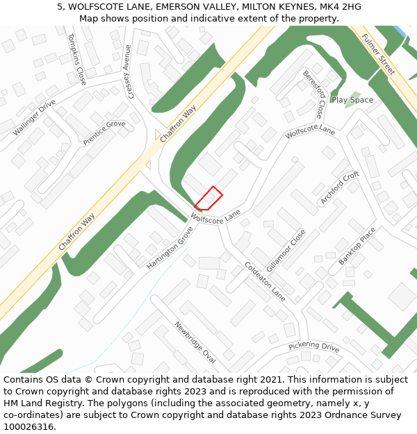 5, WOLFSCOTE LANE, EMERSON VALLEY, MILTON KEYNES, MK4 2HG: Location map and indicative extent of plot