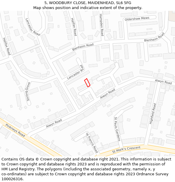 5, WOODBURY CLOSE, MAIDENHEAD, SL6 5FG: Location map and indicative extent of plot