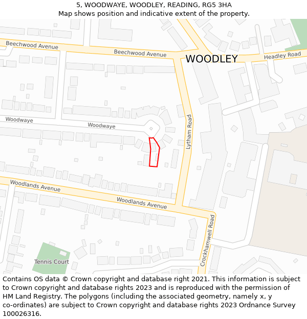 5, WOODWAYE, WOODLEY, READING, RG5 3HA: Location map and indicative extent of plot