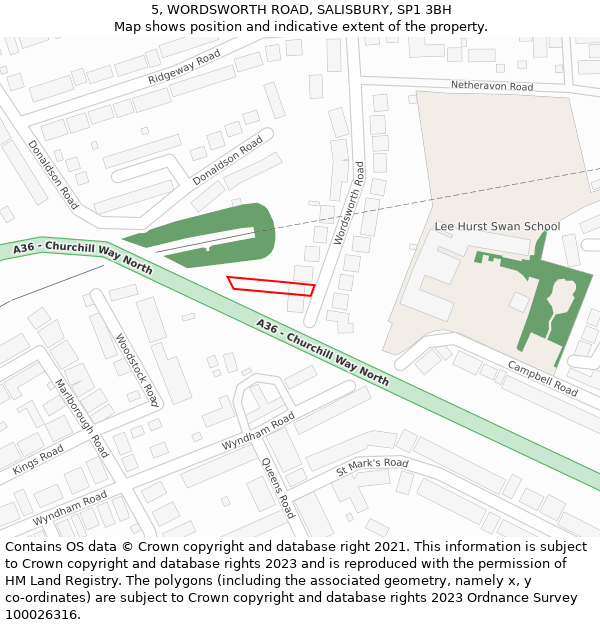 5, WORDSWORTH ROAD, SALISBURY, SP1 3BH: Location map and indicative extent of plot