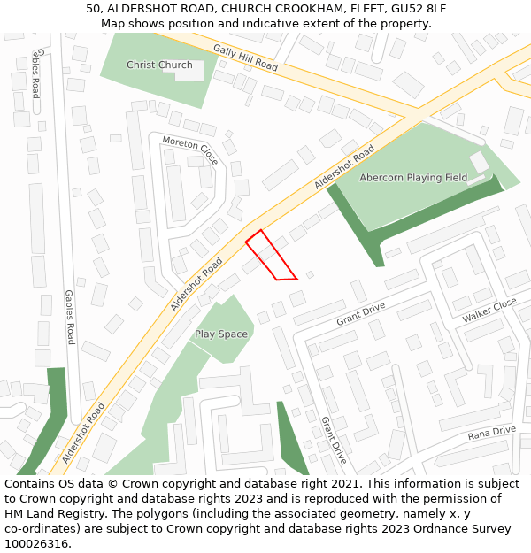 50, ALDERSHOT ROAD, CHURCH CROOKHAM, FLEET, GU52 8LF: Location map and indicative extent of plot