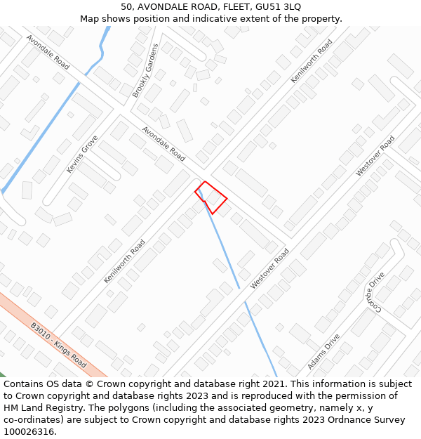 50, AVONDALE ROAD, FLEET, GU51 3LQ: Location map and indicative extent of plot