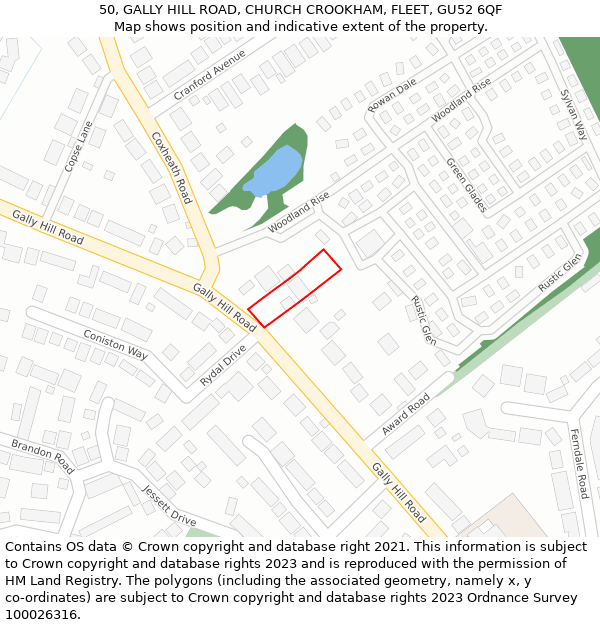 50, GALLY HILL ROAD, CHURCH CROOKHAM, FLEET, GU52 6QF: Location map and indicative extent of plot