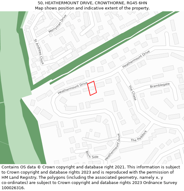 50, HEATHERMOUNT DRIVE, CROWTHORNE, RG45 6HN: Location map and indicative extent of plot