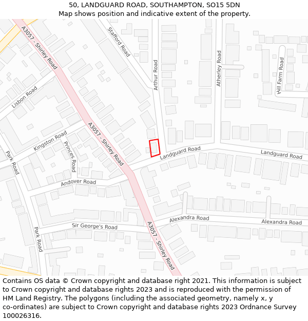 50, LANDGUARD ROAD, SOUTHAMPTON, SO15 5DN: Location map and indicative extent of plot