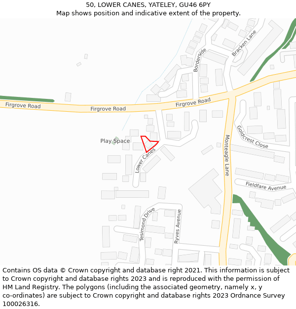 50, LOWER CANES, YATELEY, GU46 6PY: Location map and indicative extent of plot