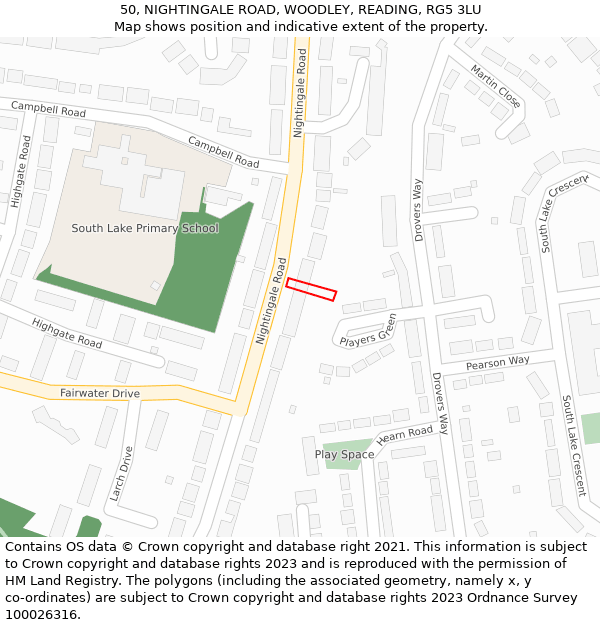 50, NIGHTINGALE ROAD, WOODLEY, READING, RG5 3LU: Location map and indicative extent of plot