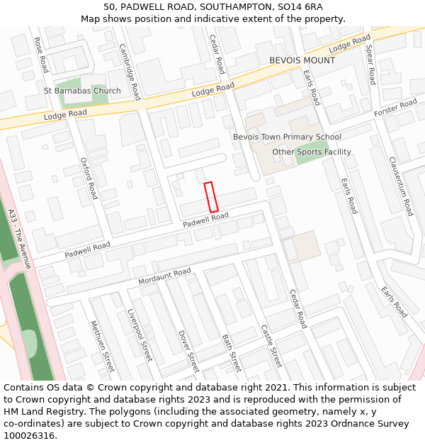 50, PADWELL ROAD, SOUTHAMPTON, SO14 6RA: Location map and indicative extent of plot