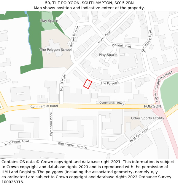 50, THE POLYGON, SOUTHAMPTON, SO15 2BN: Location map and indicative extent of plot