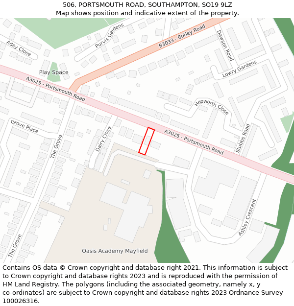 506, PORTSMOUTH ROAD, SOUTHAMPTON, SO19 9LZ: Location map and indicative extent of plot