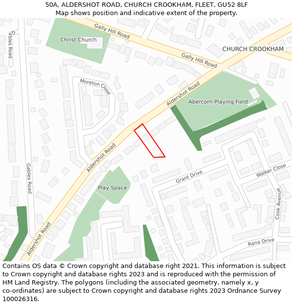 50A, ALDERSHOT ROAD, CHURCH CROOKHAM, FLEET, GU52 8LF: Location map and indicative extent of plot