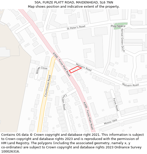 50A, FURZE PLATT ROAD, MAIDENHEAD, SL6 7NN: Location map and indicative extent of plot