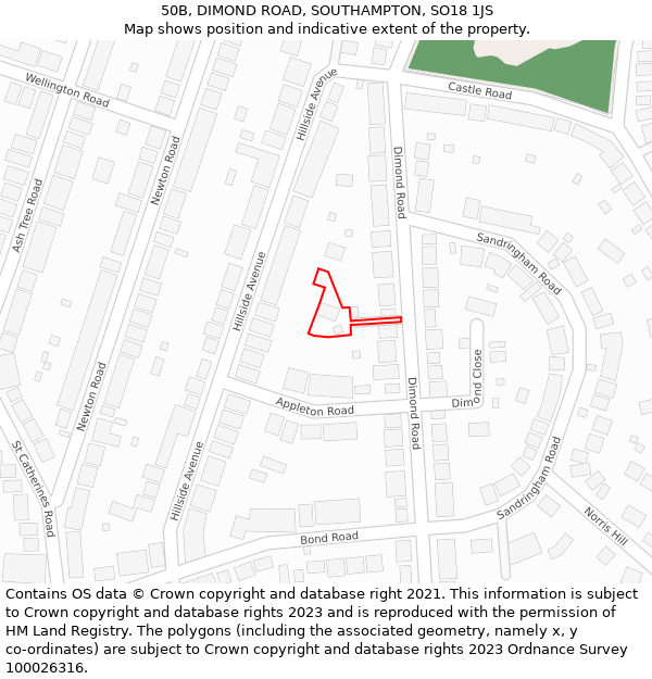 50B, DIMOND ROAD, SOUTHAMPTON, SO18 1JS: Location map and indicative extent of plot
