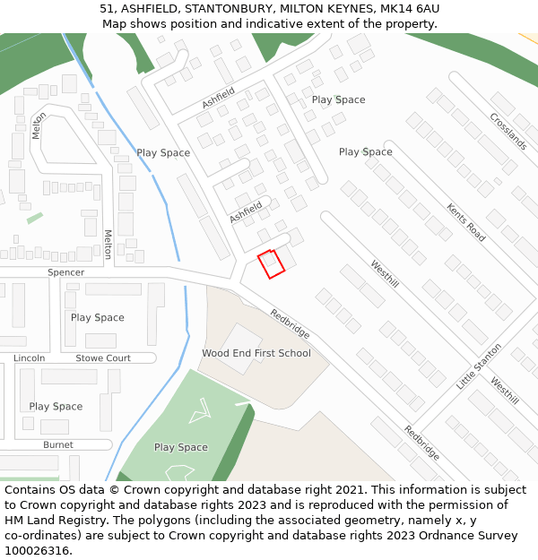 51, ASHFIELD, STANTONBURY, MILTON KEYNES, MK14 6AU: Location map and indicative extent of plot