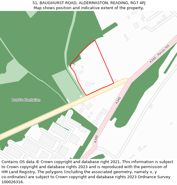 51, BAUGHURST ROAD, ALDERMASTON, READING, RG7 4PJ: Location map and indicative extent of plot