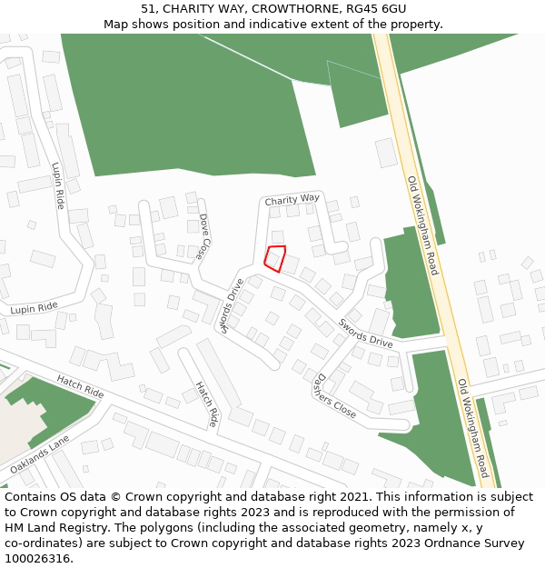 51, CHARITY WAY, CROWTHORNE, RG45 6GU: Location map and indicative extent of plot