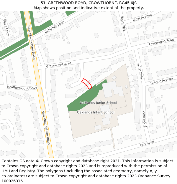 51, GREENWOOD ROAD, CROWTHORNE, RG45 6JS: Location map and indicative extent of plot