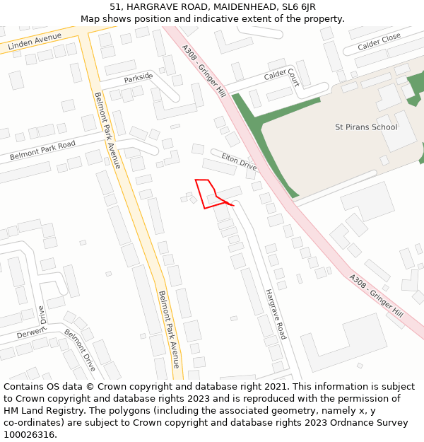 51, HARGRAVE ROAD, MAIDENHEAD, SL6 6JR: Location map and indicative extent of plot