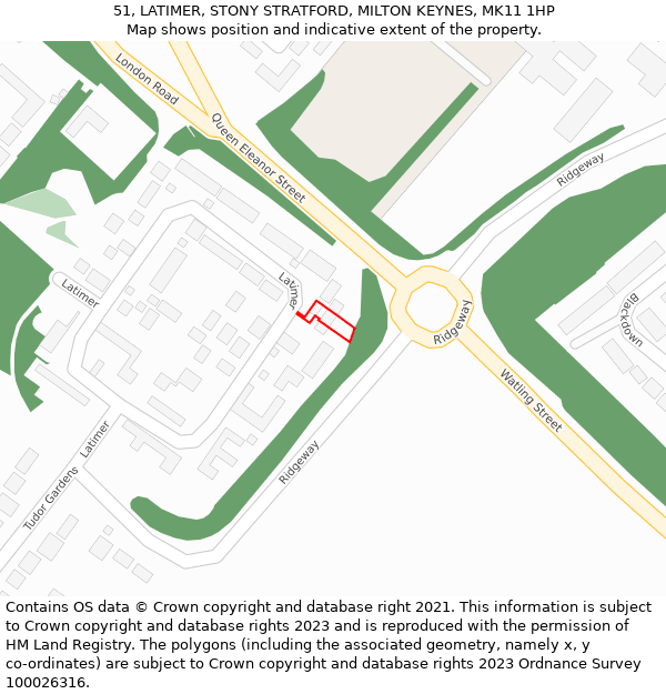 51, LATIMER, STONY STRATFORD, MILTON KEYNES, MK11 1HP: Location map and indicative extent of plot