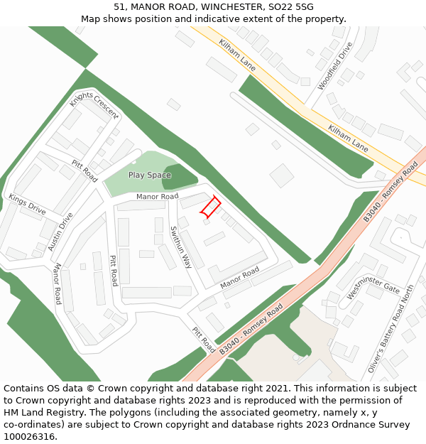 51, MANOR ROAD, WINCHESTER, SO22 5SG: Location map and indicative extent of plot