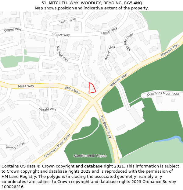 51, MITCHELL WAY, WOODLEY, READING, RG5 4NQ: Location map and indicative extent of plot