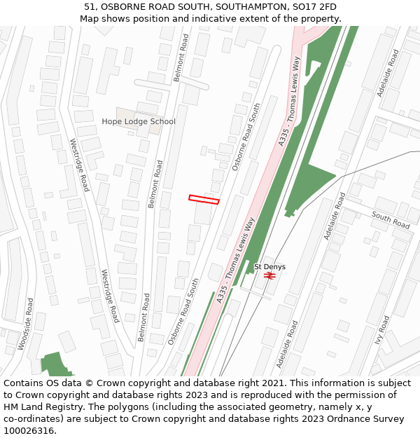 51, OSBORNE ROAD SOUTH, SOUTHAMPTON, SO17 2FD: Location map and indicative extent of plot