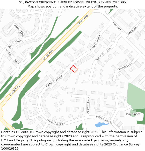 51, PAXTON CRESCENT, SHENLEY LODGE, MILTON KEYNES, MK5 7PX: Location map and indicative extent of plot