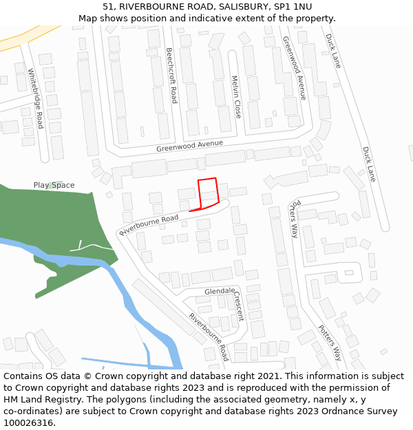 51, RIVERBOURNE ROAD, SALISBURY, SP1 1NU: Location map and indicative extent of plot