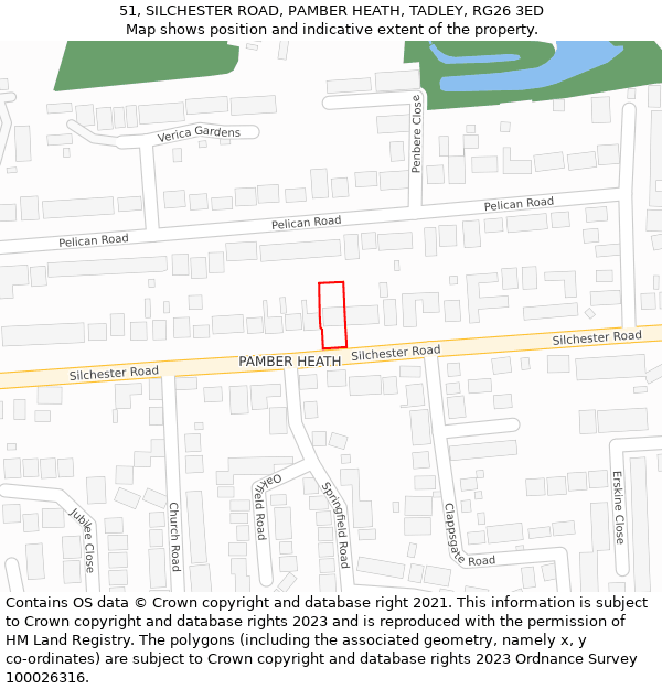 51, SILCHESTER ROAD, PAMBER HEATH, TADLEY, RG26 3ED: Location map and indicative extent of plot