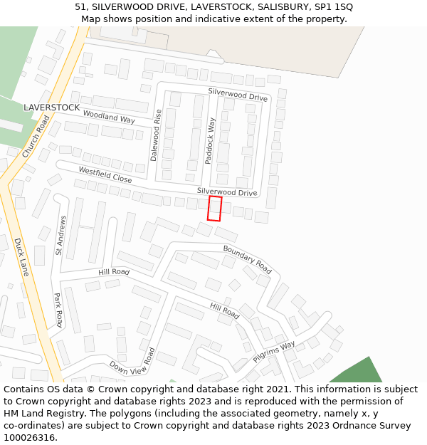 51, SILVERWOOD DRIVE, LAVERSTOCK, SALISBURY, SP1 1SQ: Location map and indicative extent of plot