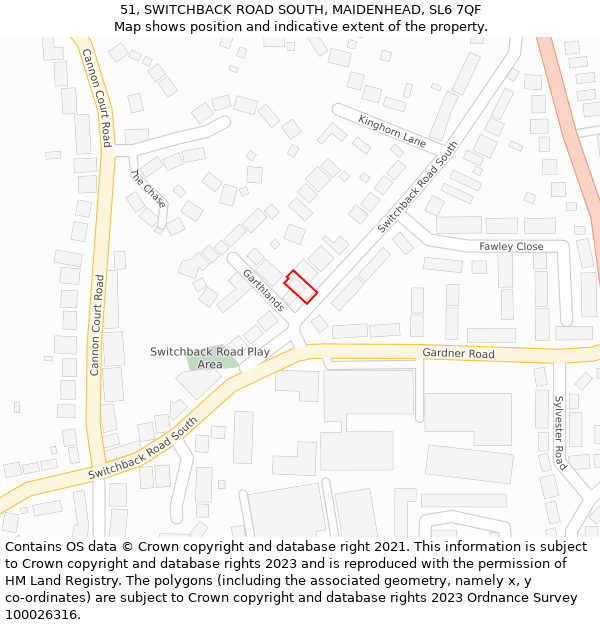 51, SWITCHBACK ROAD SOUTH, MAIDENHEAD, SL6 7QF: Location map and indicative extent of plot