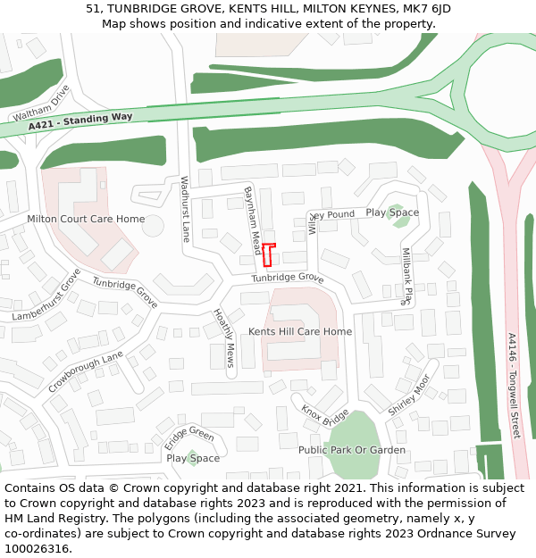 51, TUNBRIDGE GROVE, KENTS HILL, MILTON KEYNES, MK7 6JD: Location map and indicative extent of plot