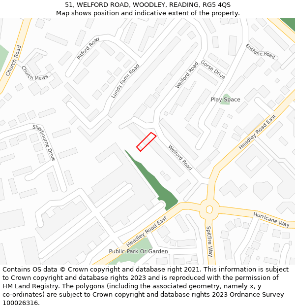 51, WELFORD ROAD, WOODLEY, READING, RG5 4QS: Location map and indicative extent of plot