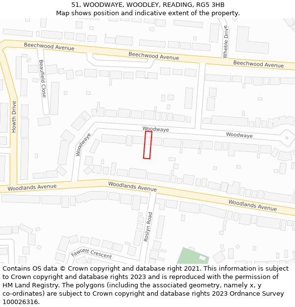 51, WOODWAYE, WOODLEY, READING, RG5 3HB: Location map and indicative extent of plot