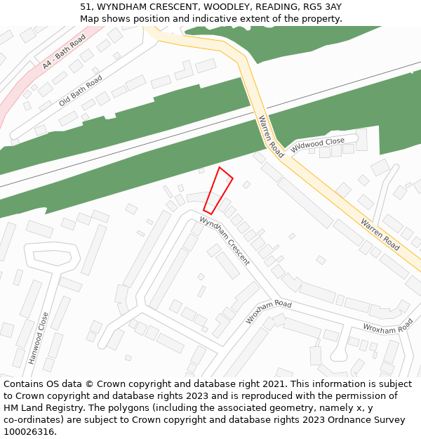 51, WYNDHAM CRESCENT, WOODLEY, READING, RG5 3AY: Location map and indicative extent of plot