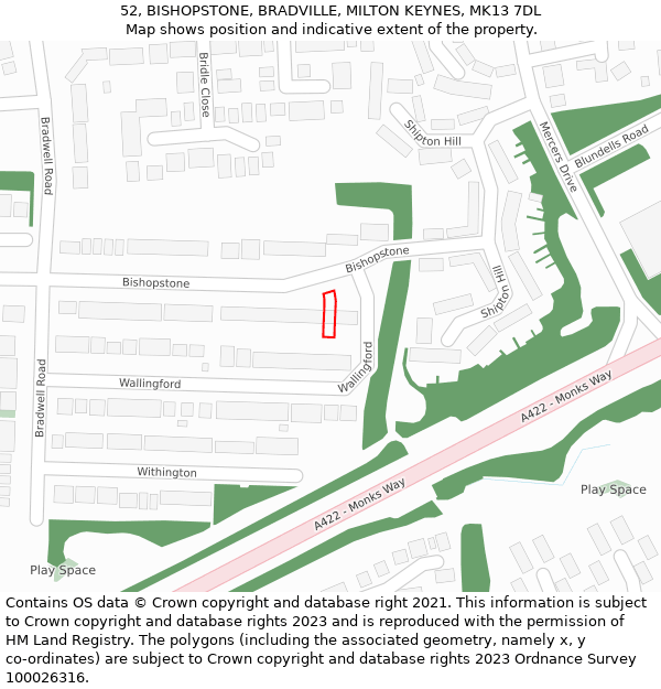 52, BISHOPSTONE, BRADVILLE, MILTON KEYNES, MK13 7DL: Location map and indicative extent of plot