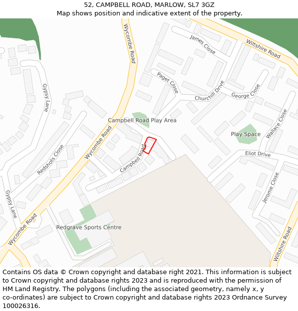 52, CAMPBELL ROAD, MARLOW, SL7 3GZ: Location map and indicative extent of plot