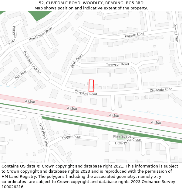 52, CLIVEDALE ROAD, WOODLEY, READING, RG5 3RD: Location map and indicative extent of plot