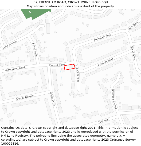 52, FRENSHAM ROAD, CROWTHORNE, RG45 6QH: Location map and indicative extent of plot