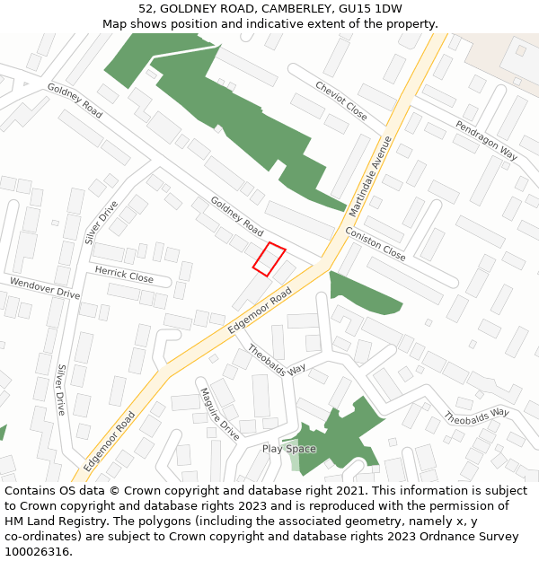 52, GOLDNEY ROAD, CAMBERLEY, GU15 1DW: Location map and indicative extent of plot