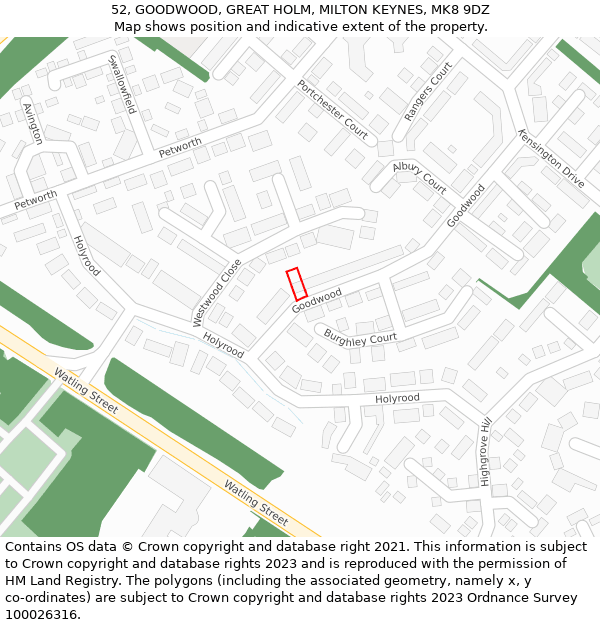 52, GOODWOOD, GREAT HOLM, MILTON KEYNES, MK8 9DZ: Location map and indicative extent of plot