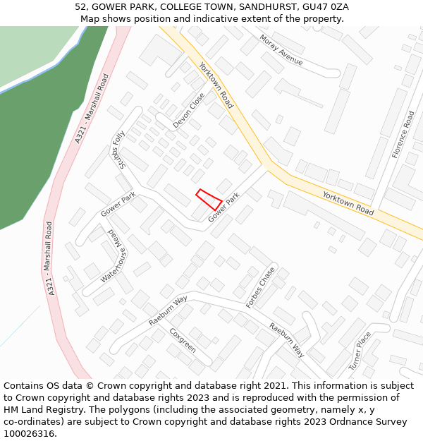 52, GOWER PARK, COLLEGE TOWN, SANDHURST, GU47 0ZA: Location map and indicative extent of plot