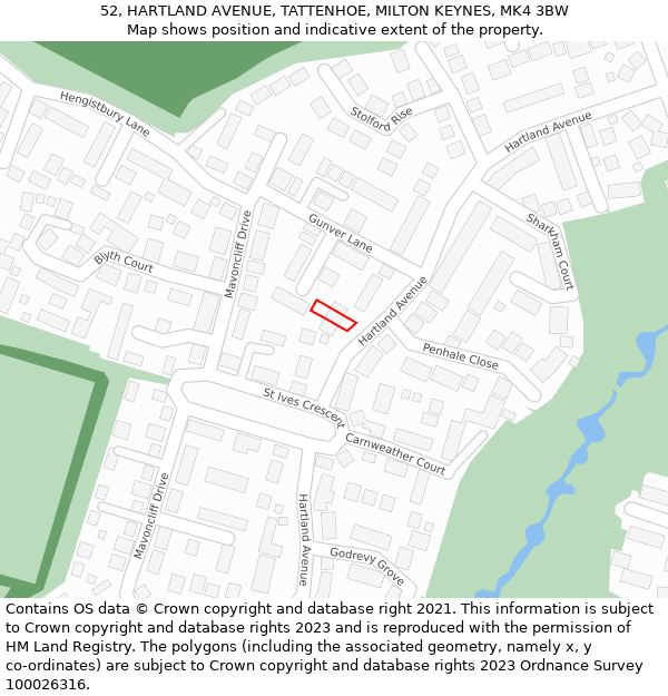 52, HARTLAND AVENUE, TATTENHOE, MILTON KEYNES, MK4 3BW: Location map and indicative extent of plot