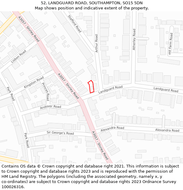 52, LANDGUARD ROAD, SOUTHAMPTON, SO15 5DN: Location map and indicative extent of plot