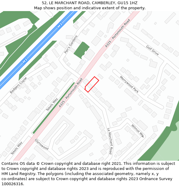 52, LE MARCHANT ROAD, CAMBERLEY, GU15 1HZ: Location map and indicative extent of plot