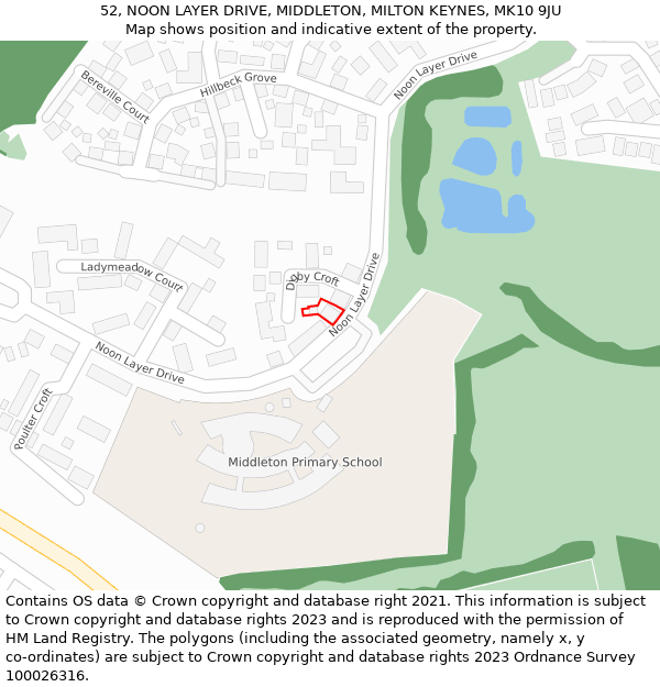 52, NOON LAYER DRIVE, MIDDLETON, MILTON KEYNES, MK10 9JU: Location map and indicative extent of plot